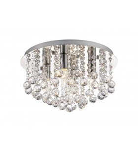 Flush Ceiling 4 Light E14, 380mm Round, Polished Chrome, Sphere Crystal - 1