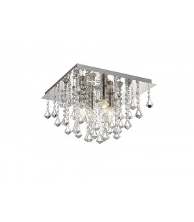 Flush Ceiling 4 Light E14, 380mm Square, Polished Chrome, Prism Crystal - 1