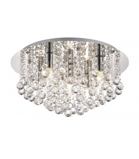 Flush Ceiling 5 Light E14, 460mm Round, Polished Chrome, Sphere Crystal - 1