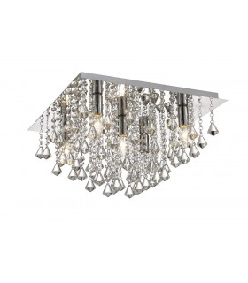 Flush Ceiling 5 Light E14, 460mm Square, Polished Chrome, Prism Crystal - 1