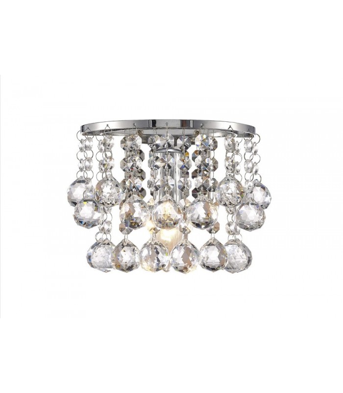 Glass Crystal Wall Lamp, E14 Switched Polished Chrome, Sphere Crystal - 1