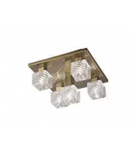 Ceiling Flush 5 Light G9, 230mm Square, Antique Brass, Clear Glass - 1