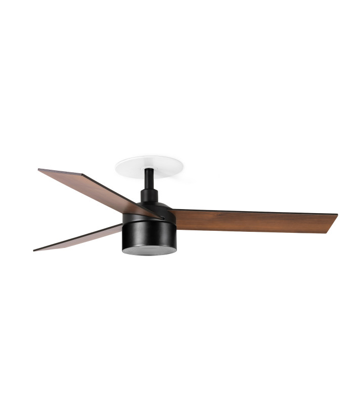 Rudder Recessed 106cm TEK LED Ceiling Fan Matt Black, Walnut Blades 2700K, 3 Blade Reversible