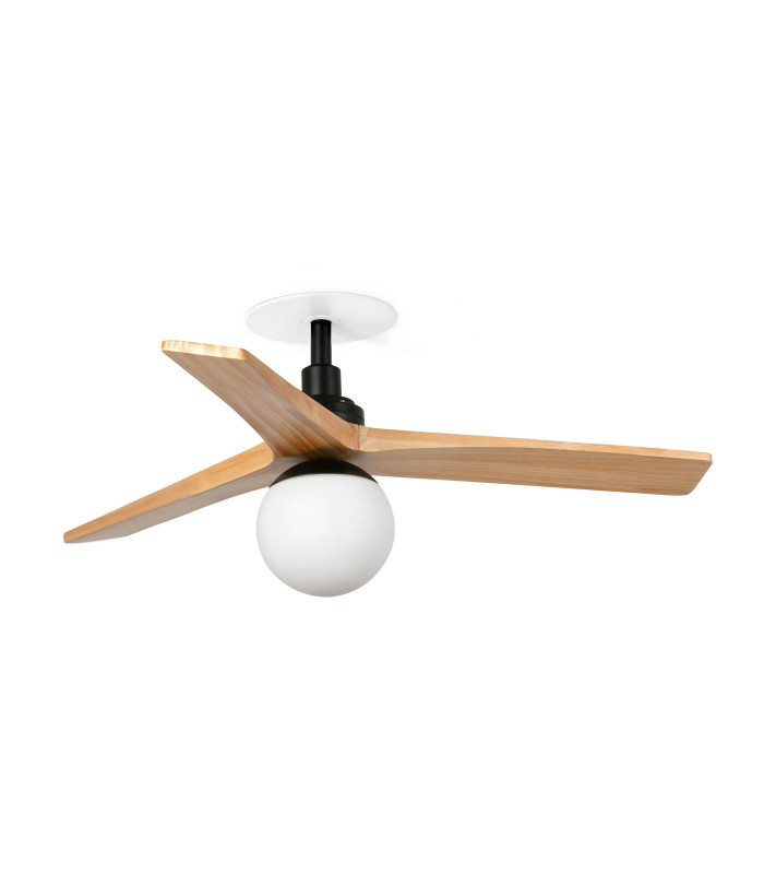 Klim Recessed Small LED Ceiling Fan Matt Black, Pine Blades