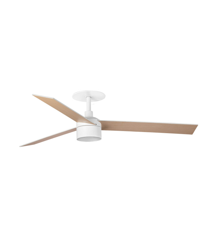 Rudder Recessed 132cm TEK LED Ceiling Fan Matt White, Ash Wood Blades 4000K, 3 Blade Reversible