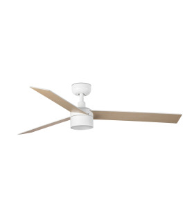 Rudder Recessed 132cm Smart TEK LED Ceiling Fan Matt White, Ash Wood Blades 4000K, 3 Blade Reversible