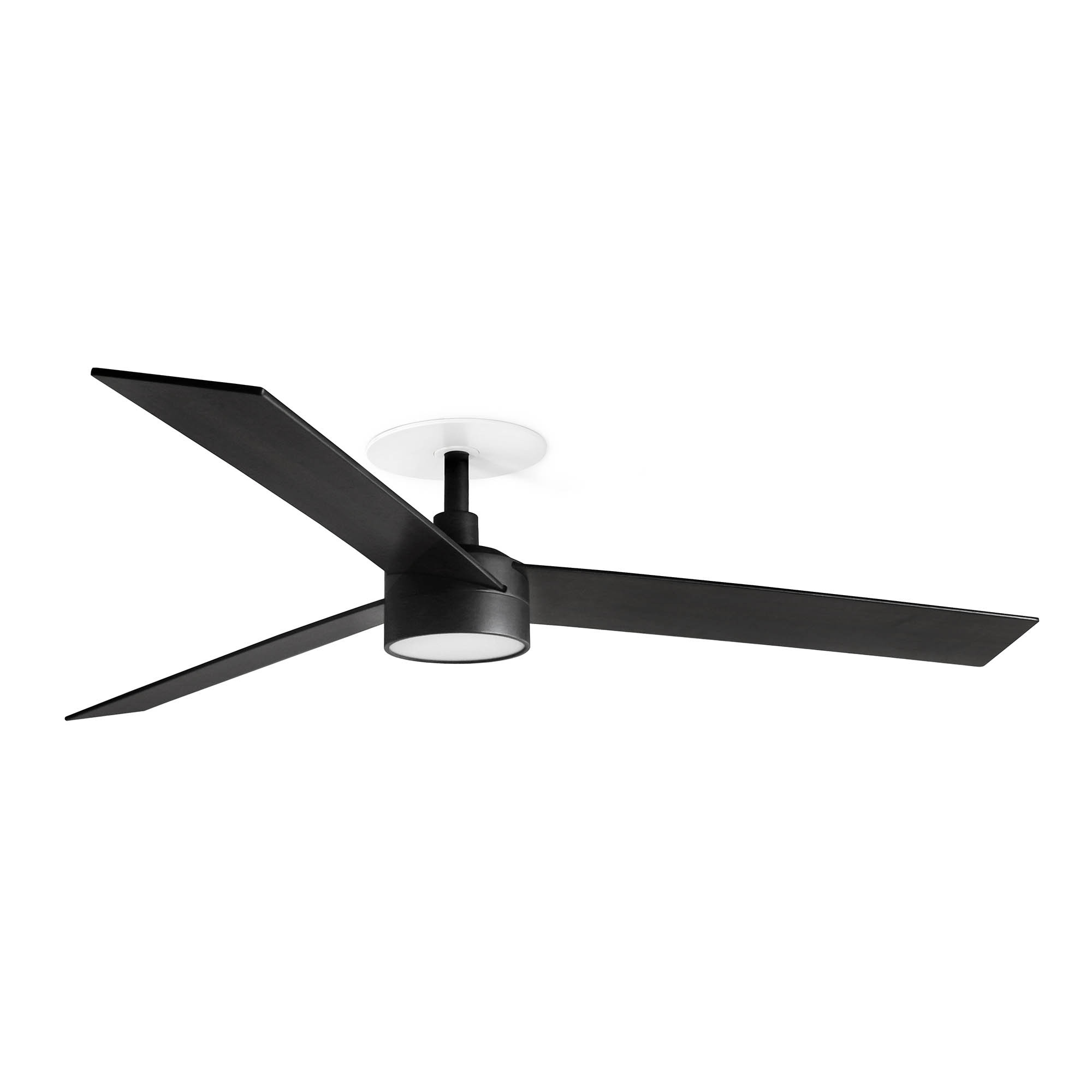 Rudder Recessed 132cm LED Ceiling Fan Matt Black, Walnut Blades CCT, 3 Blade Reversible