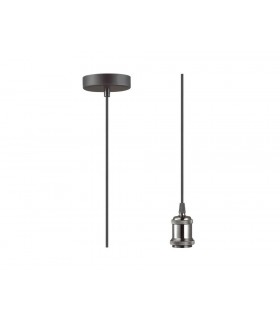 1.5m Suspension Kit 1 Light Gun Metal, Black Braided Cable, E27 Max 60W, c, w Ceiling Bracket - 1