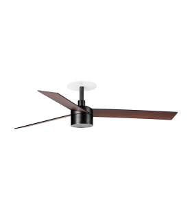 Rudder Recessed 132cm TEK LED Ceiling Fan Matt Black, Walnut Blades 4000K, 3 Blade Reversible