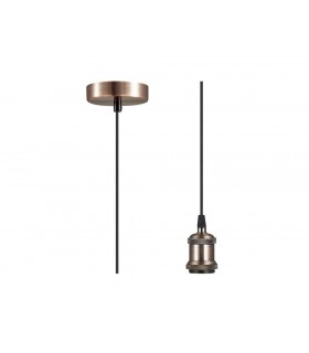 1.5m Suspension Kit 1 Light Antique Copper, Black Braided Cable, E27 Max 60W, c, w Ceiling Bracket - 1