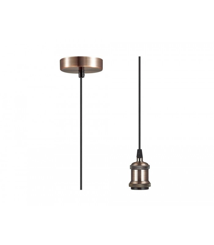 1.5m Suspension Kit 1 Light Antique Copper, Black Braided Cable, E27 Max 60W, c, w Ceiling Bracket - 1
