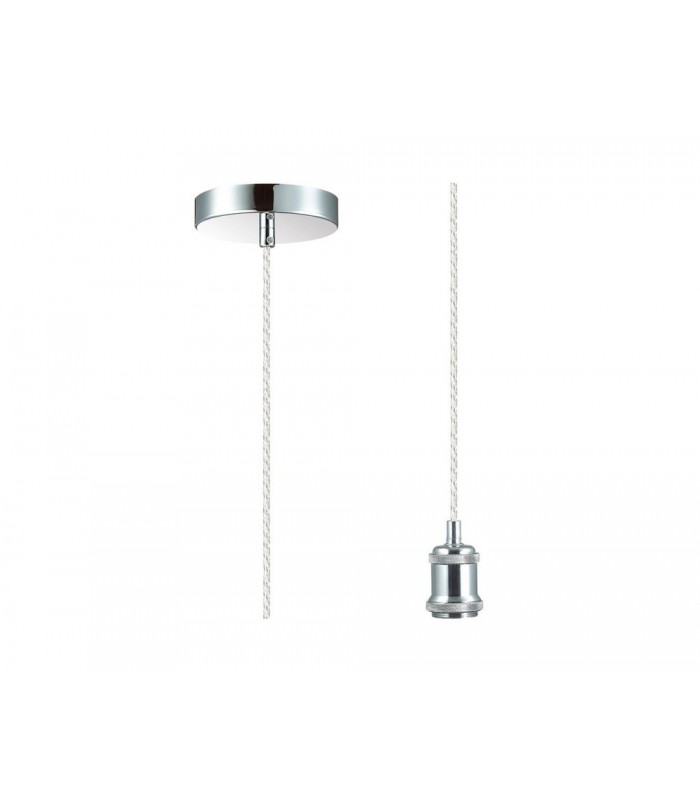 1.5m Suspension Kit 1 Light Polished Chrome, Clear Twisted Cable, E27 Max 60W, c, w Ceiling Bracket - 1