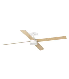 Rudder Recessed 132cm LED Ceiling Fan Matt White, Ash Wood Blades CCT, 4 Blade Reversible