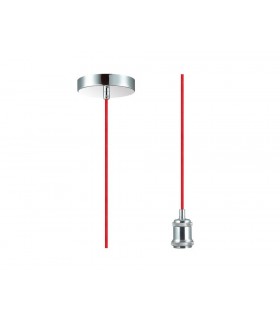 1.5m Suspension Kit 1 Light Polished Chrome, Red Braided Cable, E27 Max 60W, c, w Ceiling Bracket - 1
