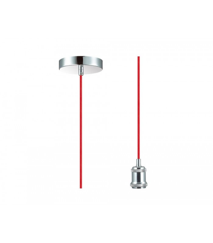 1.5m Suspension Kit 1 Light Polished Chrome, Red Braided Cable, E27 Max 60W, c, w Ceiling Bracket - 1