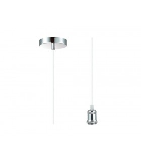 1.5m Suspension Kit 1 Light Polished Chrome, White Braided Cable, E27 Max 60W, c, w Ceiling Bracket - 1