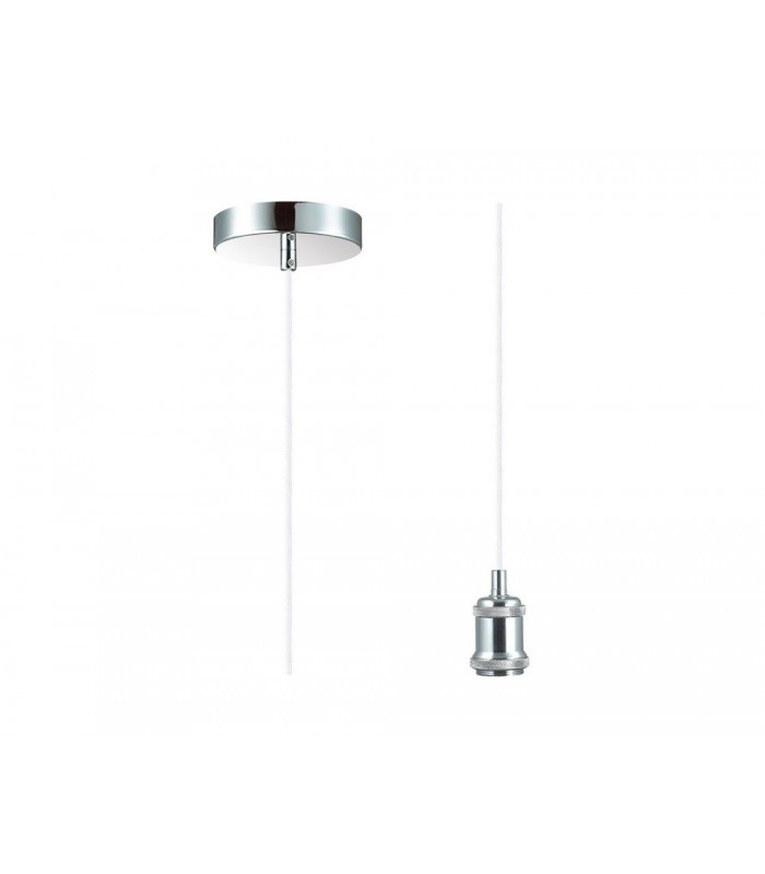 1.5m Suspension Kit 1 Light Polished Chrome, White Braided Cable, E27 Max 60W, c, w Ceiling Bracket - 1