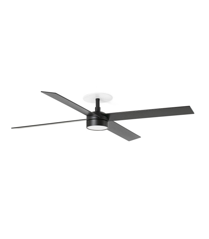 Rudder Recessed 132cm LED Ceiling Fan Matt Black, Walnut Blades CCT, 4 Blade Reversible