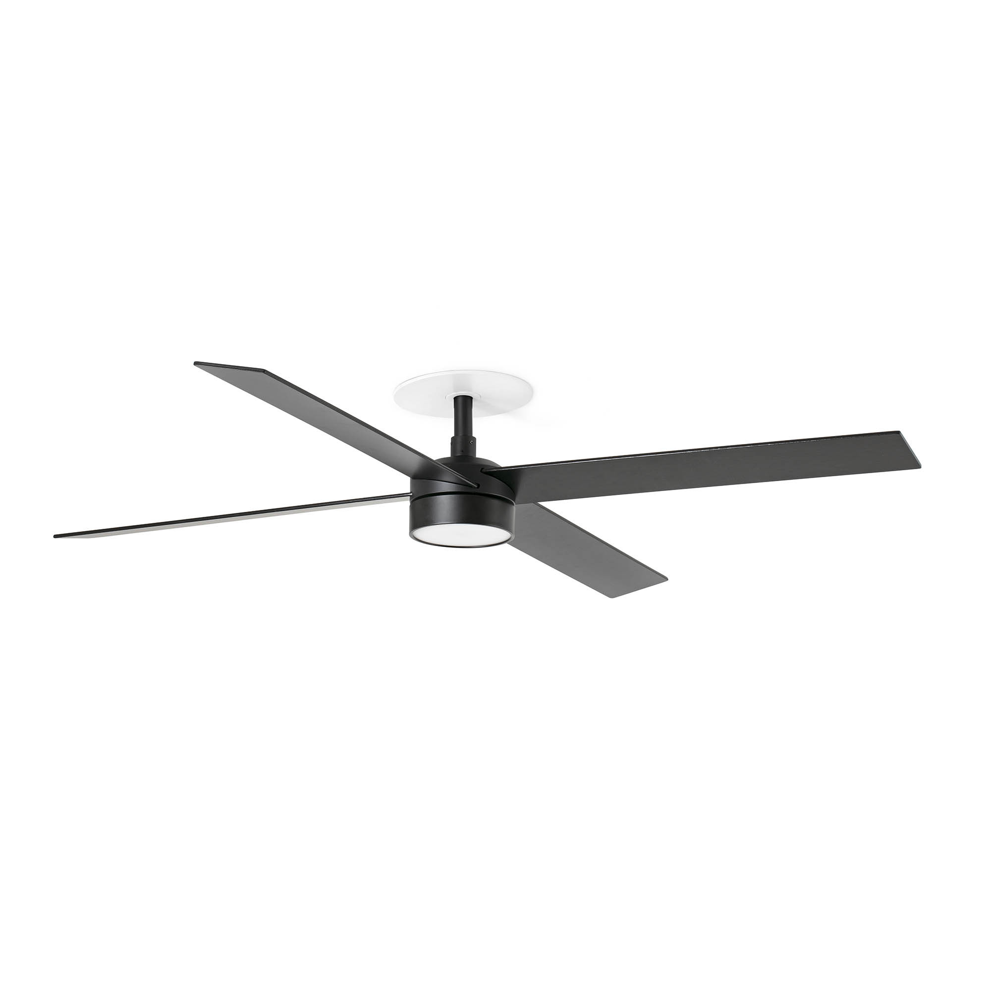 Rudder Recessed 132cm LED Ceiling Fan Matt Black, Walnut Blades CCT, 4 Blade Reversible