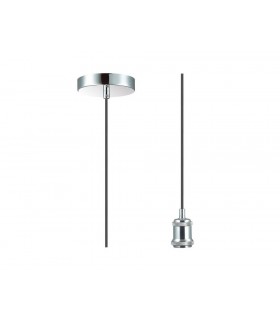 1.5m Suspension Kit 1 Light Polished Chrome, Black Braided Cable, E27 Max 60W, c, w Ceiling Bracket - 1