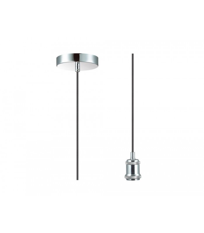 1.5m Suspension Kit 1 Light Polished Chrome, Black Braided Cable, E27 Max 60W, c, w Ceiling Bracket - 1