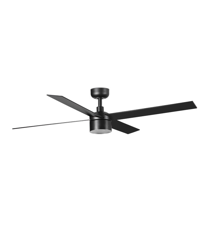 Rudder Recessed 132cm Smart TEK LED Ceiling Fan Matt Black, Walnut Blades 3000K, 4 Blade Reversible