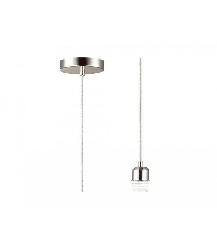 1.5m Suspension Kit 1 Light Satin Nickel, Clear Cable, E27 Max 60W, c, w Ceiling Bracket - 1