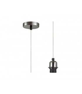 1.5m Suspension Kit 1 Light Black Chrome, Clear Cable, E27 Max 60W, c, w Ceiling Bracket - 1