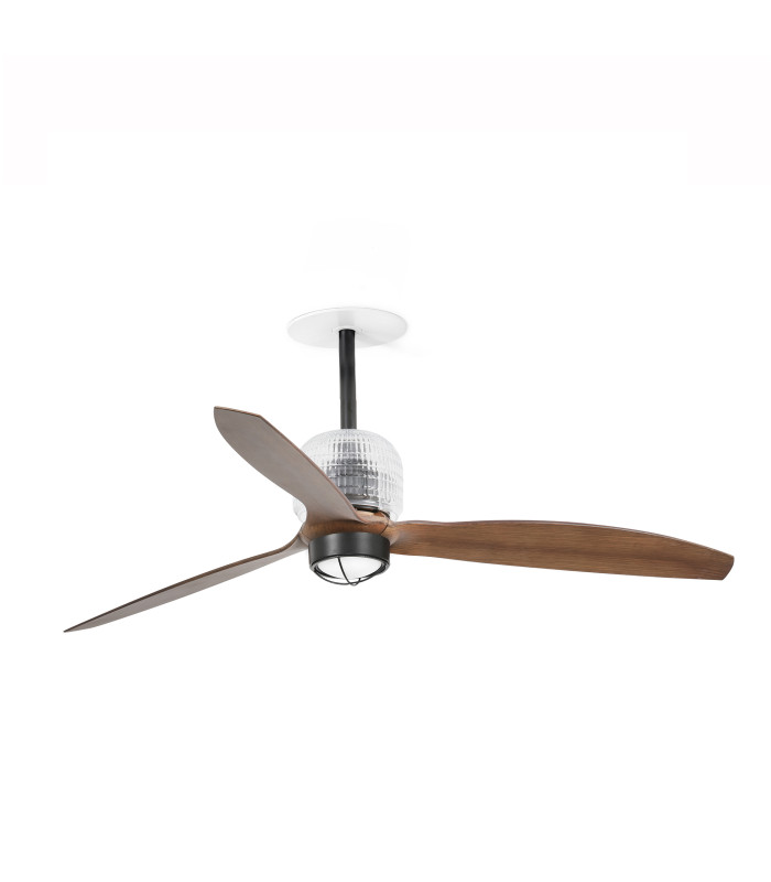 Deco Recessed 128cm Ceiling Fan Matt Black, Walnut Blades 3000K