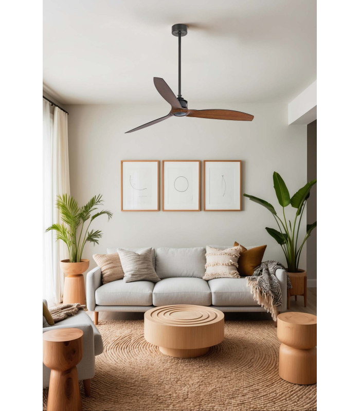 Just 128cm Smart Ceiling Fan Matt Black, Walnut Blades