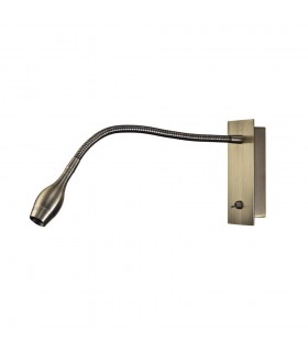 LED Oval Head Wall Reading Lamp with Flexible Arm, Switch On Base, Antique Brass - 1