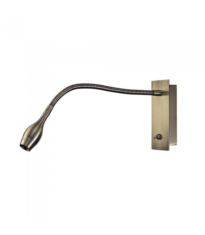 LED Oval Head Wall Reading Lamp with Flexible Arm, Switch On Base, Antique Brass - 1