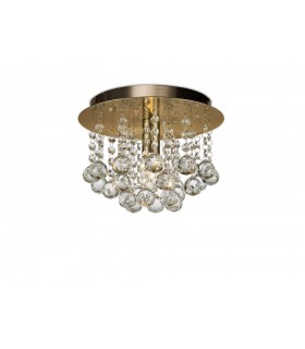 Flush Ceiling 1 Light E14, 250mm Round, Antique Brass, Sphere Crystal - 1
