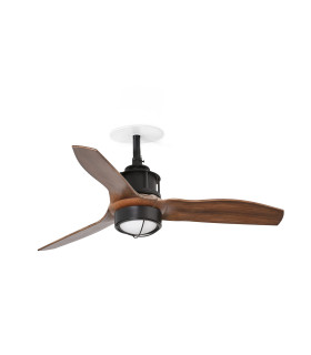 Just Recessed 81cm Ceiling Fan Matt Black, Walnut Blades 3000K