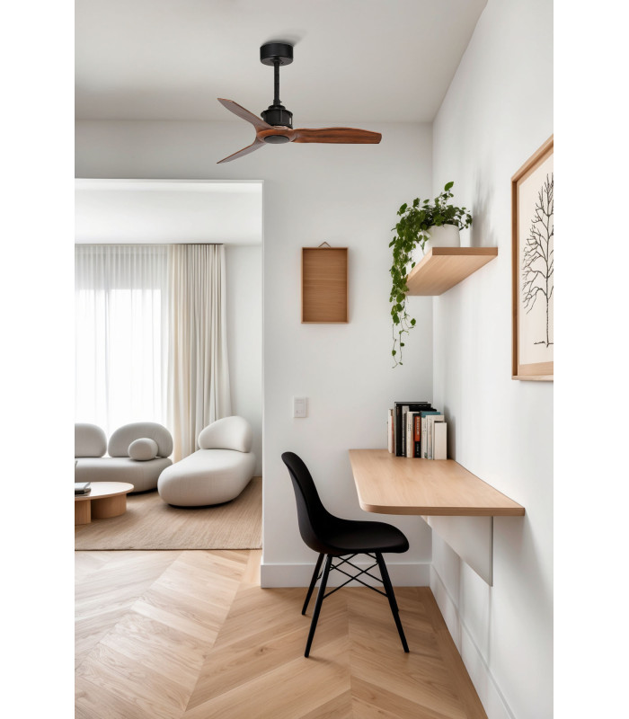 Just 81cm Smart Ceiling Fan Matt Black, Walnut Blades