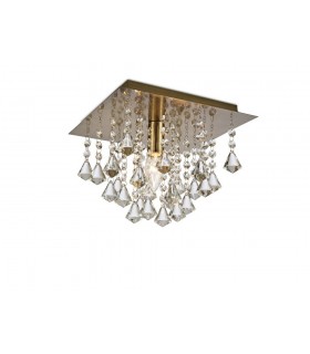 Flush Ceiling 1 Light E14, 250mm Square, Antique Brass, Prism Crystal - 1