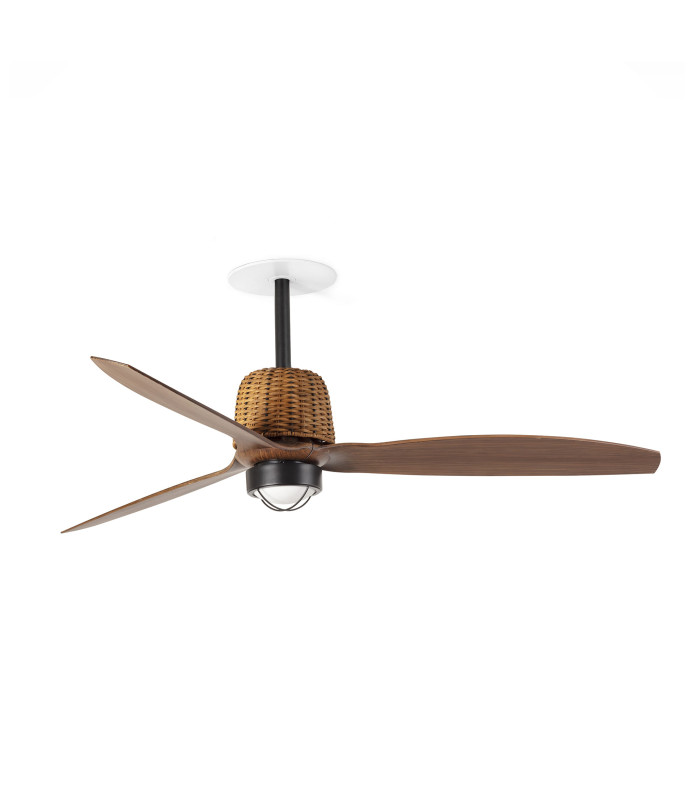 Weaver Recessed 128cm Ceiling Fan Matt Black, Walnut Blades 3000K