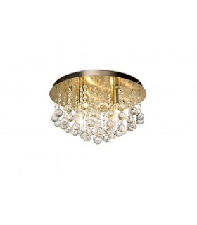 Flush Ceiling 4 Light E14, 380mm Round, Antique Brass, Sphere Crystal - 1