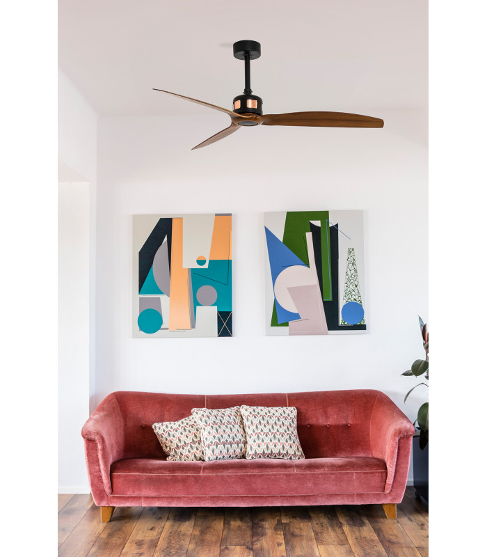 Copper 128cm Smart Ceiling Fan Matt Black, Walnut Blades