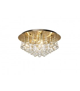 Flush Ceiling 5 Light E14, 460mm Round, Antique Brass, Sphere Crystal - 1