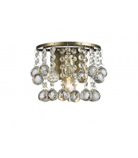 Wall Lamp 1 Light E14 Switched Antique Brass, Sphere Crystal - 1