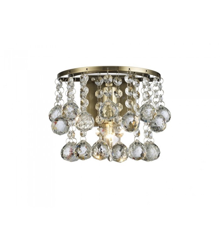 Wall Lamp 1 Light E14 Switched Antique Brass, Sphere Crystal - 1