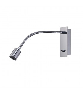 LED Cylinder Head Wall Reading Lamp with Flexible Arm, Switch On Base, Polished Chrome - 1