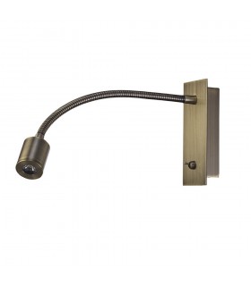 LED Cylinder Head Wall Reading Lamp with Flexible Arm, Switch On Base, Antique Brass - 1