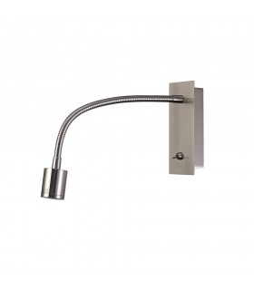 LED Cylinder Head Wall Reading Lamp with Flexible Arm, Switch On Base, Satin Nickel - 1