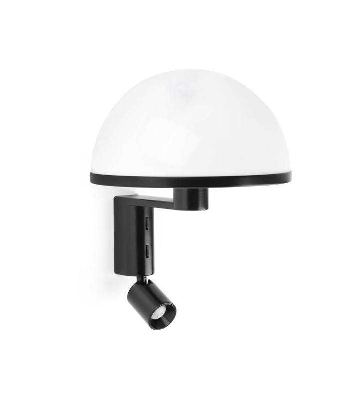 Dome Reading Wall Light Satin Black, Gloss White Shade E27