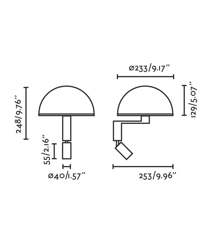 Dome Reading Wall Light Satin Black, Gloss White Shade E27