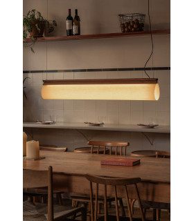 Cata LED Bar Pendant Ceiling Light Wood, Beige Shade 2700K
