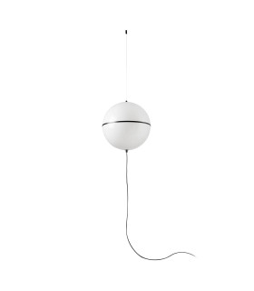 Dome 42Cm Globe Pendant Ceiling Light Satin Black, Gloss White Shade E27 with Switch