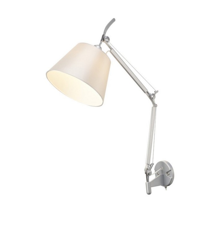 Adjustable Switched Wall Light 1 Light E27 Silver, Polished Chrome c, w Cream Pearl Shade - 1